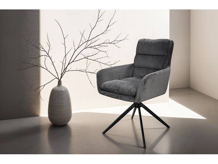 Esszimmerstuhl BYLIVING Pura , grau (dunkelgrau), B:58cm H:88cm T:64cm, Stühle, Esszimmerstuhl, Sitzschale 360drehbar, Metall schwarz, Armlehnstuhl, diverse Farben