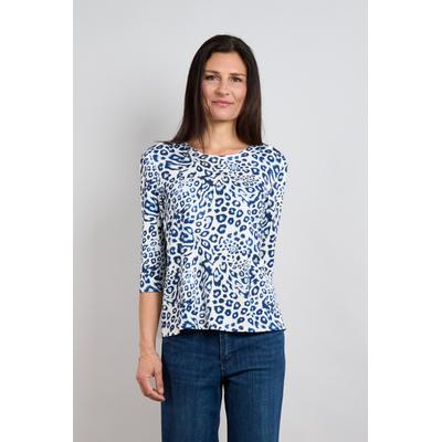 3/4-Arm-Shirt SEIDEL MODEN, Damen, Gr. 42, 63,jeans, Single Jersey, Obermaterial: 96% Viskose, 4% Elasthan, tailliert hüftbedeckend, Rundhals, abgesteppte Kante, Shirts 3/4-Arm-Shirt, 3/4 Arm Shirt mit Leo-Print - MADE IN GERMANY