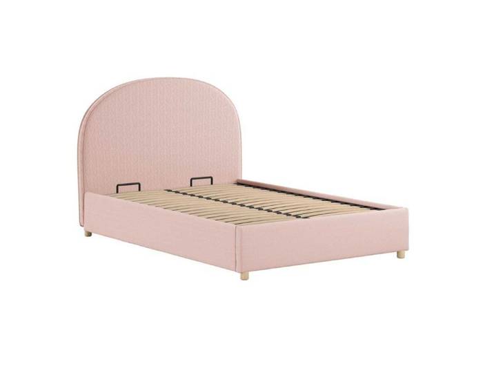 Lit coffre 140x200cm Tête de Lit Demi-Lune Tissu Bouclé Rose - CONNIE