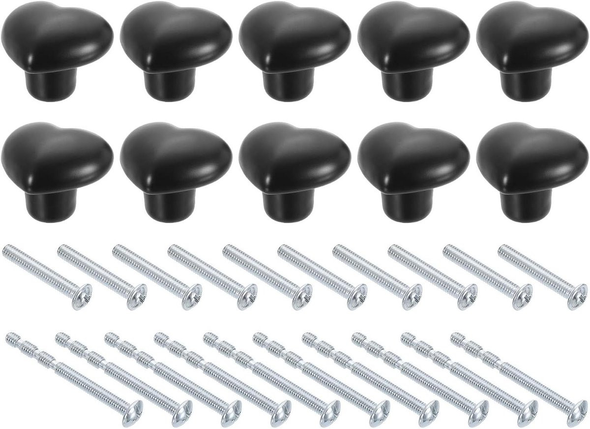 Set van 10 zwarte keramische kastknoppen met hartvormig design voor lades en meubels