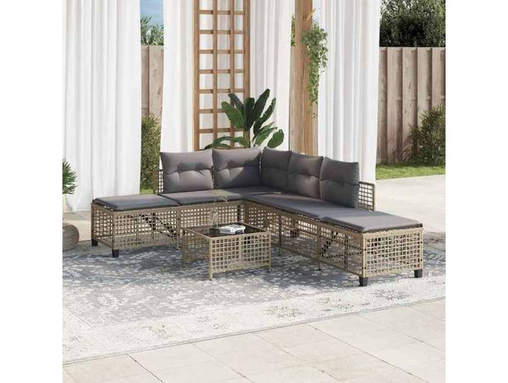 Beige Siège de jardin - Salon de jardin d'angle avec coussins 3pcs mélange beige rotin C1897
