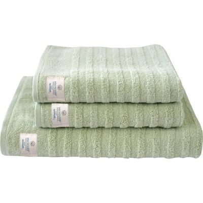 Handtuch Set DYCKHOFF "Wecycled", grün (seegrün), 3 Stk., Walkfrottier, Walkfrottier, Obermaterial: 100% Baumwolle, Handtücher, 2 Handtücher (50x100cm), 1 Duschtuch (70x140cm)
