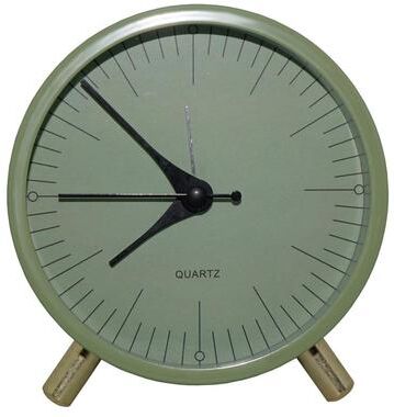 Everyday Crate Silent Metal Quartz Alarm Clock With Night Light Vintage Round Bedside Desk Clock green