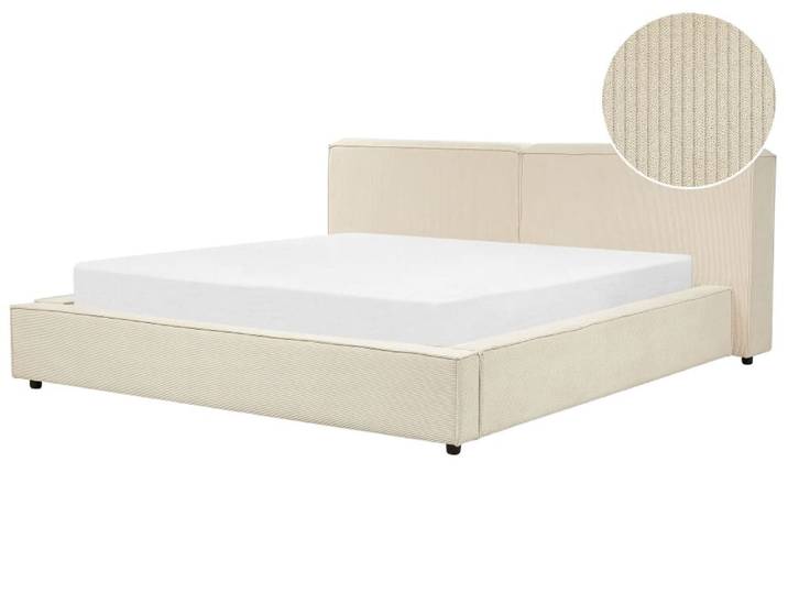 Lit double en tissu beige 180x200