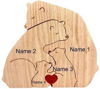 Inspire Essentials Personalized Bear Family Puzzle Custom Name Wooden Decor 3 not Customized