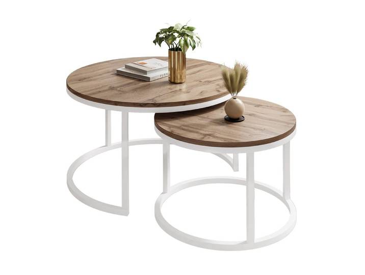 ALLHOUSE24 Couchtisch runder Sofatisch 2 in 1 LOFT Metall Gestell Tisch Ø 80/60 (2er Set), Ø80/Ø60 cm
