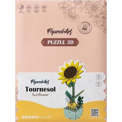FiguredArt AL101 - Hübsche Sonnenblume, 3D Puzzle, Holz, 74 Teile, Höhe: 21 cm