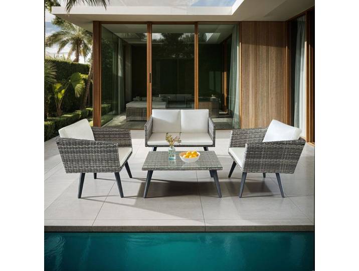 Salon de jardin en rotin et alu 4 places + table basse