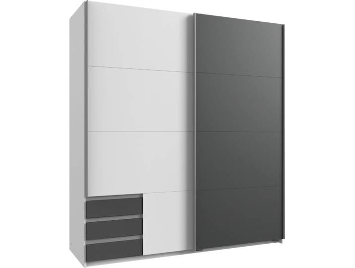 Schwebetürenschrank WIMEX Emden , weiss (weiß, graphitfarben), B:180cm H:198cm T:64cm, Schränke, Schwebetürenschrank, Mit Aussenschubkästen