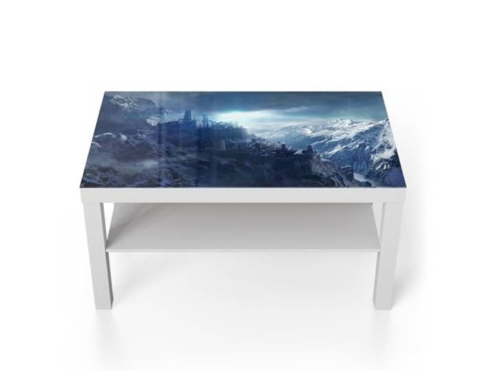 DEQORI Glastisch weiß groß 90x50 cm Motiv Gipfel der Zukunft ausgefallener Beistelltisch aus Glas Hochglanz Couchtisch fürs Wohnzimmer moderner Couch Tisch mit Design