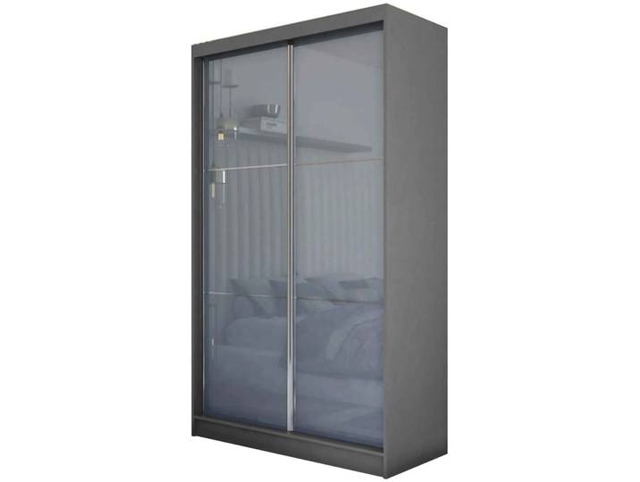 Schrank mit Schwebetüren VIVA 150cm - Kleiderschrank mit Schubkasteneinsätze & Kleiderstangen (Graphit)