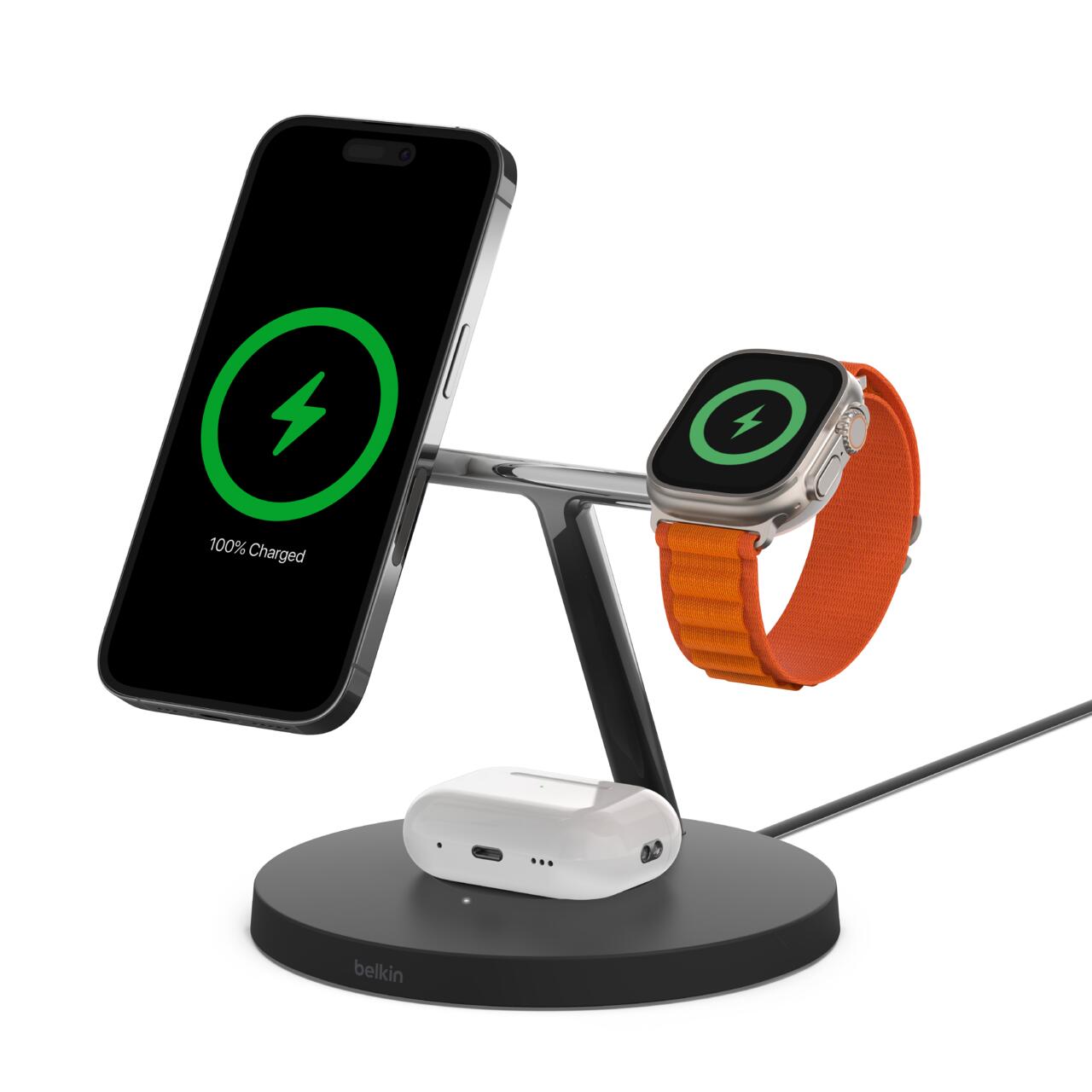 Belkin BoostCharge Pro 15 W kabelloses 3in1 Ladegerät mit MagSafe, schwarz WIZ017VFBK