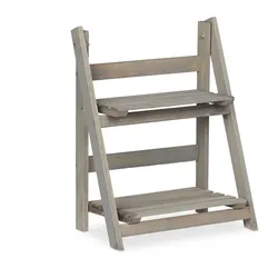 Relaxdays Blumentreppe, 2-stufig, Blumenleiter Holz, klappbar, Leiterregal für Pflanzen, HBT: 51,5 x 41 x 24 cm, grau