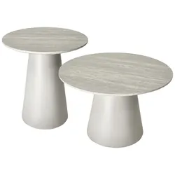 Couchtisch Oganto 2er-Set - Ø45/60 cm in Travertin-Dekor, Hellgrau