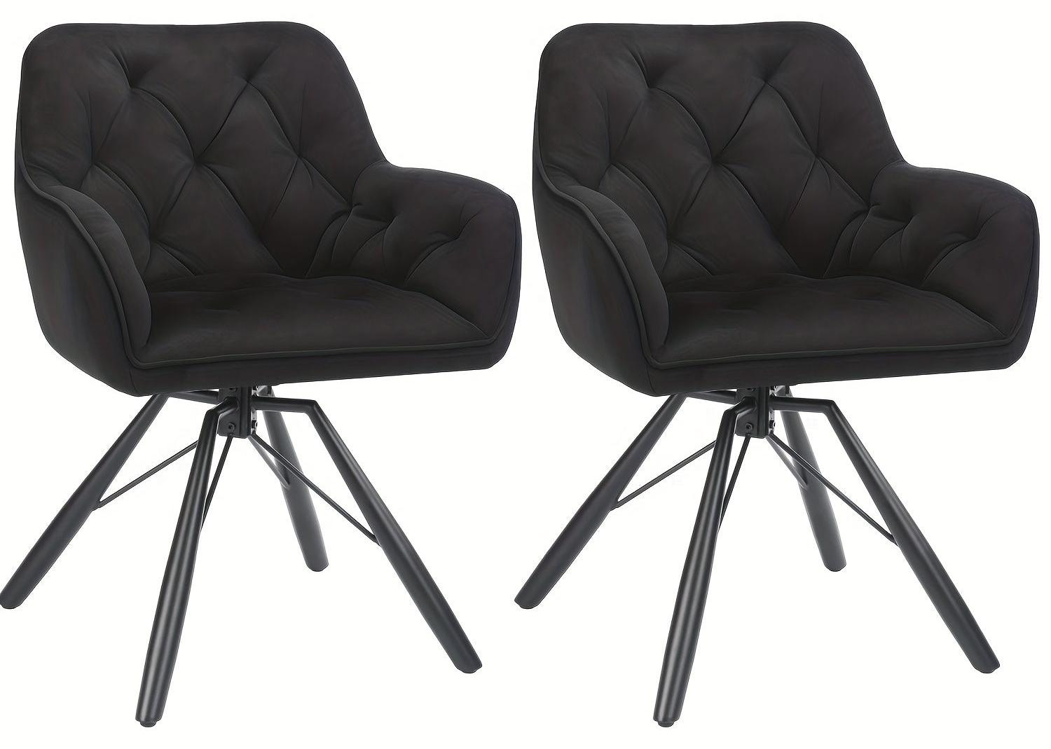 Selius Set van 2 Draaibare Eetkamerstoelen met Armleuningen - Zwart