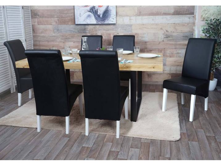 6er-Set Esszimmerstuhl Küchenstuhl Stuhl M37 Leder, schwarz, weiße Füße