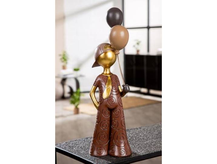 GILDE Figur Ballonjunge aus Kunstharz, 43 cm hoch, braun, mit Ballon-, Hut- und Krawattenmotiv
