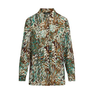 Hemdbluse GOLDNER "Hemdbluse mit künstlerischem Muster", Damen, Gr. 46, grün (graugrün, gemustert), Obermaterial: 100% Viskose CV., figurumspielend, Manschette, Blusen Hemdbluse, Sattel mit Kellerfalte im Rückteil