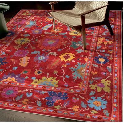 Well Woven Ushak Bodrum Modern Vibrant Floral Flat-Weave Area Rug