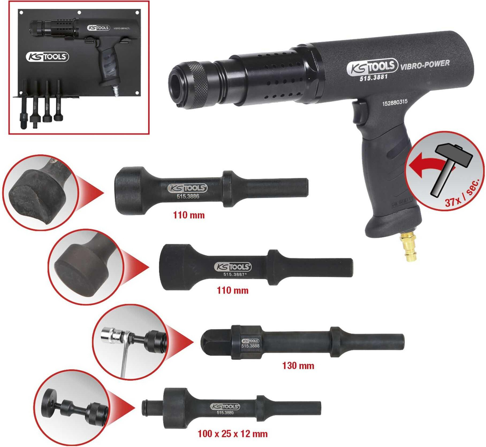 KS Tools trillings- en impactperslucht-beitelhamer-set, 6-delig