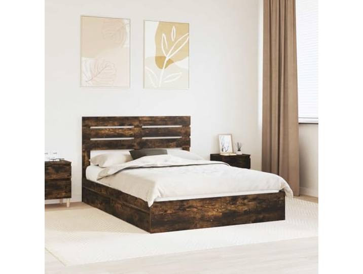 Stauraumbett Holzwerkstoff Geräucherte Eiche 160 x 200 cm Braun Stauraumbett Geräucherte Eiche 160x200 cm Holzwerkstoff Bettgestell mit Schubladen und Kopfteil King Size Schlafzimmer Möbel