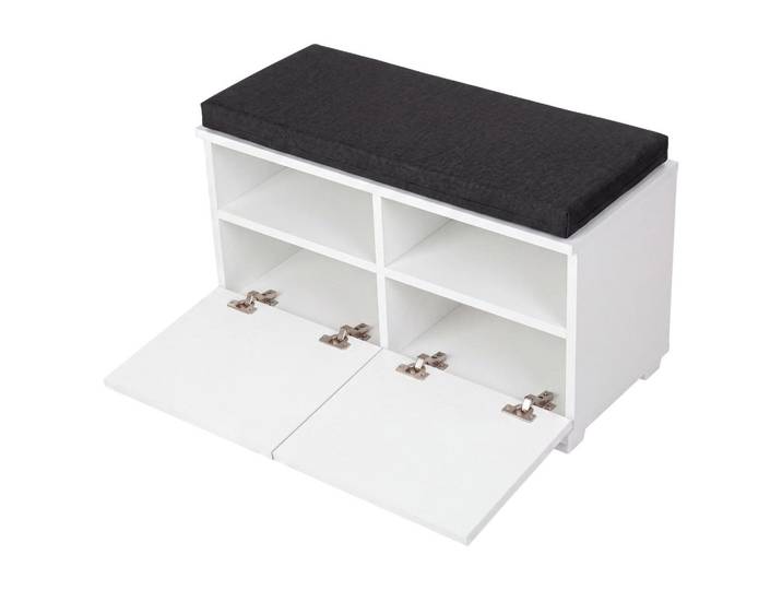 [en.casa] Schuhbank Brande, Weiß, Schwarz, Textil, Rechteckig, 80x42x35 cm, Garderobe, Schuhaufbewahrung, Schuhregale