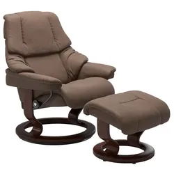 Stressless Sessel mit Hocker Reno Classic Leder Braun Batick Mole M (Medium)