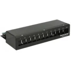 Delock 12-Port Desktop Patchpanel, Hutschienenkit, Server Zubehör, Schwarz