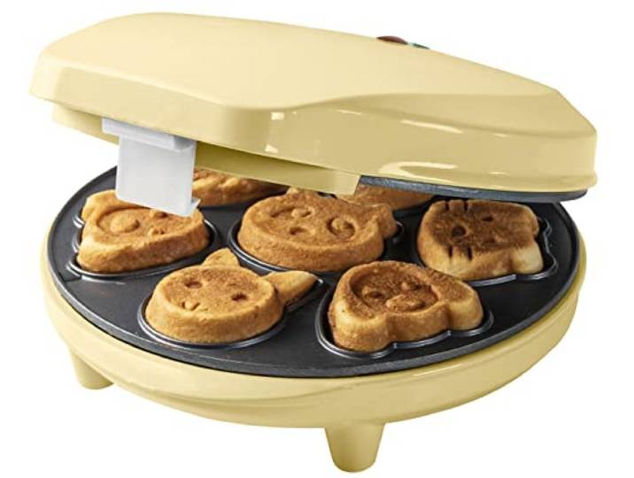 Bestron Wafelijzer voor Mini Cookies, Cakemaker voor mini cakes, met bakindicatielampje & antiaanbaklaag, 700 Watt, kleur: Geel