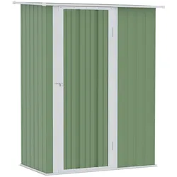 OKWISH Metall-Gerätehaus aus Stahl in Grün, 142x84x189 cm, wetterfest, mit großer Tür und geneigtem Dach