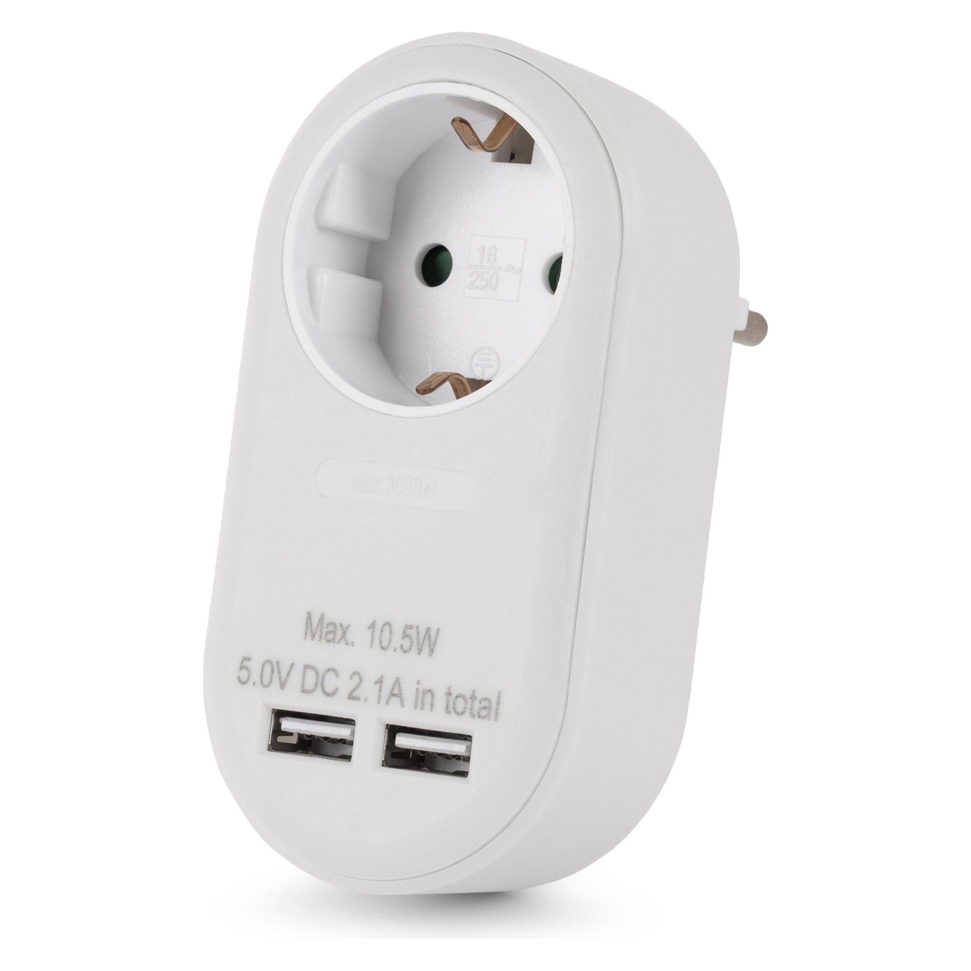 Entac Steckdosenadapter + 2x USB-A weiss (Typ F, CEE 7/3) (EPAG-1EE-2USB-W)