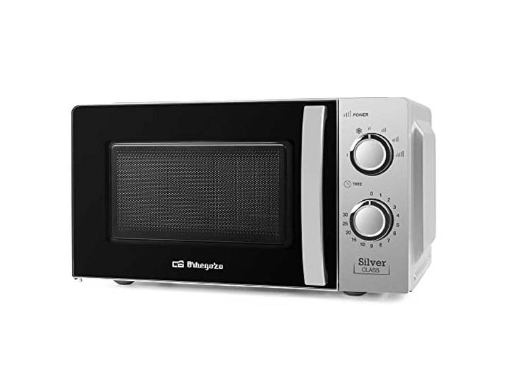 Orbegozo MI 2118 - Mikrowelle mit 20 Liter Kapazität, 6 Leistungsstufen, Timer bis zu 30 Minuten, 700 W, Stahl/Silber