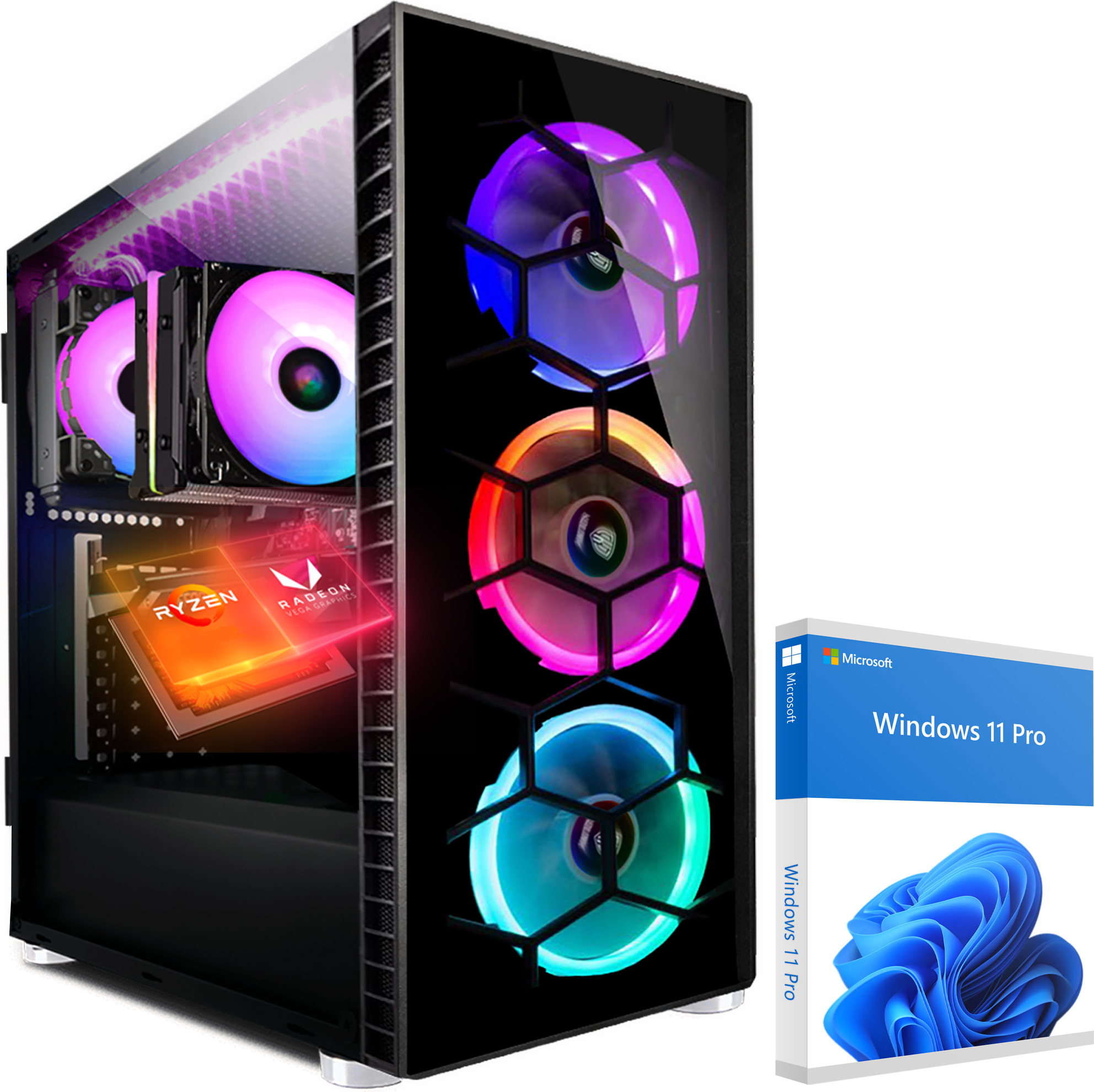 KRAFTPC High End Gaming-PC AMD Ryzen7 5700G - AMD Radeon VEGA Grafik - 500GB M.2 NVMe SSD - 16GB DDR4 - Windows 11 - WLAN - Gamer PC Desktop PC Gaming