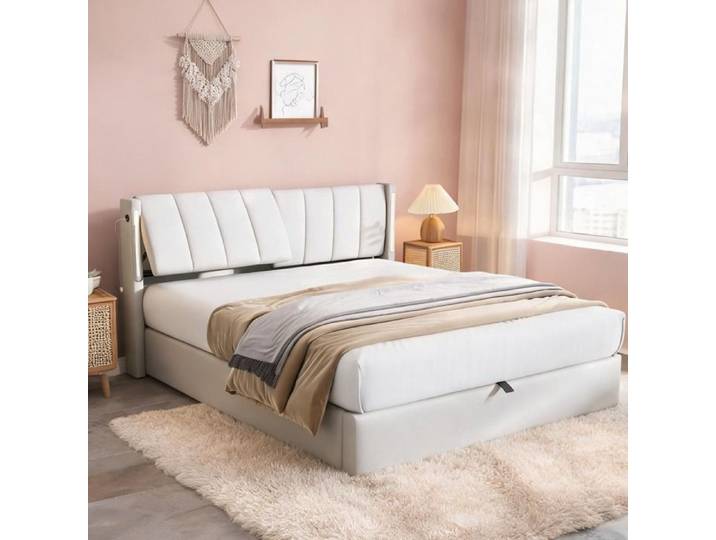 77.6 x 58.7 x 40.5 in and finition PU blanche Beds and Frames and with White PU