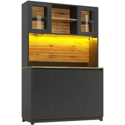 STILVORA Küchenschrank aus MDF/Metall, Schwarz, 120x40x180 cm, mit LED