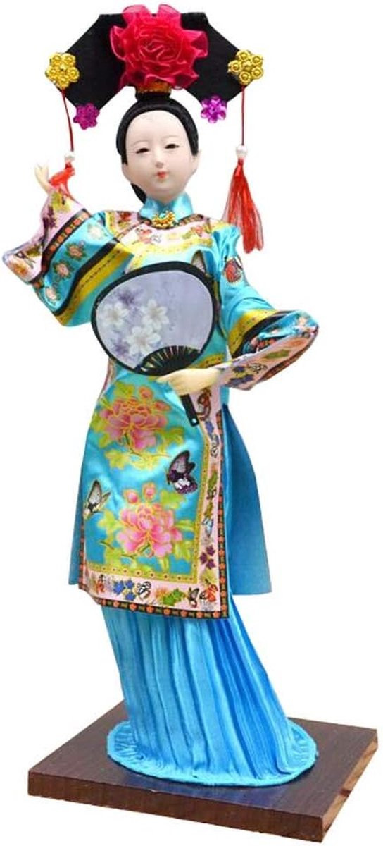 Japanse Geisha Pop Decoratie Figuur met Zijde Satin Kleding, Multicolor, Hoogte: 30 cm