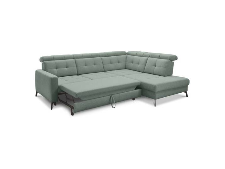 Musterring MR 4615 Ecksofa gesteppt mit optionalen Funktionen - Flachgewebe Mono mint - Schlaffunktion - rechts manuelle Kopfteilverstellung, Schlaffunktion Modern, Zeitlos