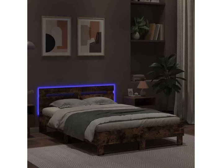 Lit 120x190 cm Lit simple VIDAXL Cadre de lit MODERNE avec LED sans matelas chêne fumé L8566