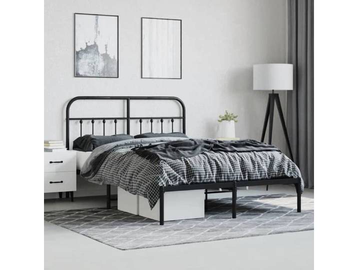 Magnifique Cadre de lit métal double - Sommiers à lattes - sans matelas avec tête de lit noir 140x190cm 1437
