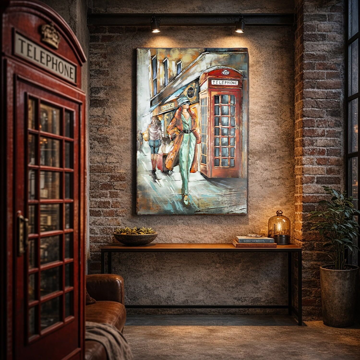 Metallbild CASABLANCA BY GILDE "Bild rechteckig English Call grau, rot", bunt (farbe bild(er): grau, rot), B:80cm H:120cm T:3cm, Metall, Bilder, Metallbild, Londonmotiv Telefonzelle Retrodesign Vintagebild Urban Art farbe bild(er): grau, rot B/H/T: 80cm x