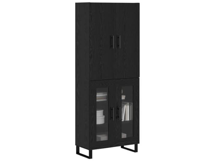 KTHLBRH Sideboard 2 Stück Eiche schwarz 69,5 x 34 x 180 cm Holztechnik, 4 Türen, vielseitige Regale, Eisenbeine, schnelle Montage
