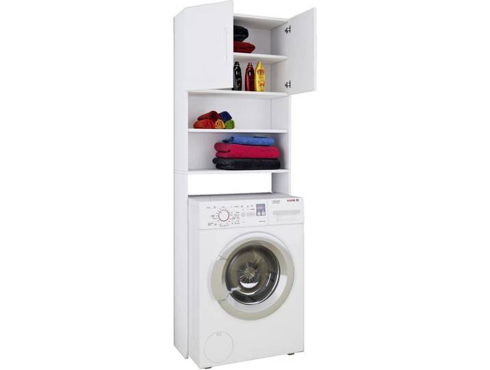Mid.you Waschmaschinenschrank VCM Jutas, Weiß, 64x190x25 cm, Waschküche, Waschmaschinenschrank
