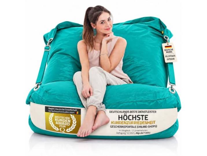 SMOOTHY Sitzsack XXL 450 L - Outdoor & Indoor, Pacific Teal 185x145 cm, 420D Nylon wasserfest, verstellbare Rückenlehne, waschbarer Bezug, für Kinder & Erwachsene