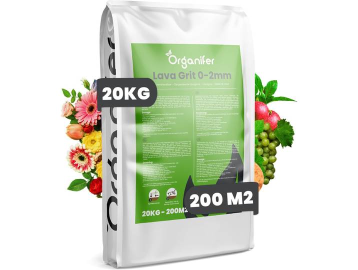 Lavagruis uit Eifel Oergesteente (20kg\, 200m2) - Lavakorrels - Lavameel - Bodemverbeteraar - Lava Meel - Met Silicium - Grof Lavameel 0-2mm - Organifer