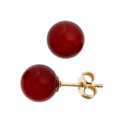 Paar Ohrstecker JOBO "Kugel Ohrringe 8 mm rot", rot (gelbgold 333), Ohrringe, Damen, 8mm, Gelbgold 333, 333 Gold mit Karneol