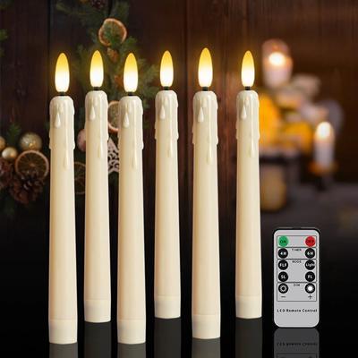 Inspired Living FPOO Flameless Taper Candles With Remote Timer LED Flickering Dinner Candles 6pcs