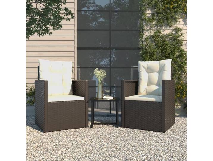 ZERODIS Mobilier d'extérieur 3 pcs avec coussins Résine tressée Noir HB042