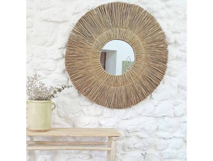 Miroir rond XL en paille de mendong 90 cm Sumba