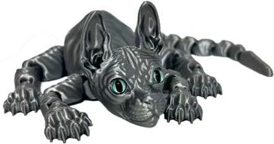 Inspired Living 3D Printed Sphynx Cat Articulated Figurine Realistic Hairless Cat Fidget & Desk Decor gray