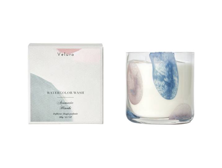 Duftkerze Velura Watercolor Aromatic Hinoki H10.8xD10.5cm, Brenndauer 50h - Farbe: farbig - Material: Glas, Wachs